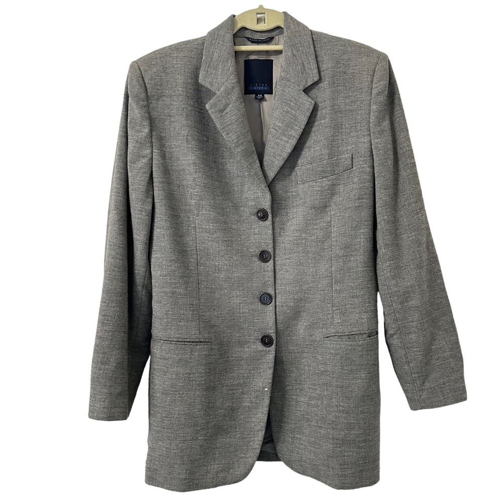 Victor Victoria Italy Gray 100% Wool 4 Button Blazer Jacket Women IT 44 US 8